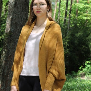 Yellow Alpaca Wool Cardigan, Wrap Sweater with Puffy Sleeves, Oversized Cardigan for Women, Light Summer Sweater image 9