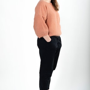 Cropped Knit Sweatshirt with Shorter Puffy Sleeves, Cropped Knit Jersey for Summer, Short Merino Pullover Sweater, Oversized Knitted Top image 9