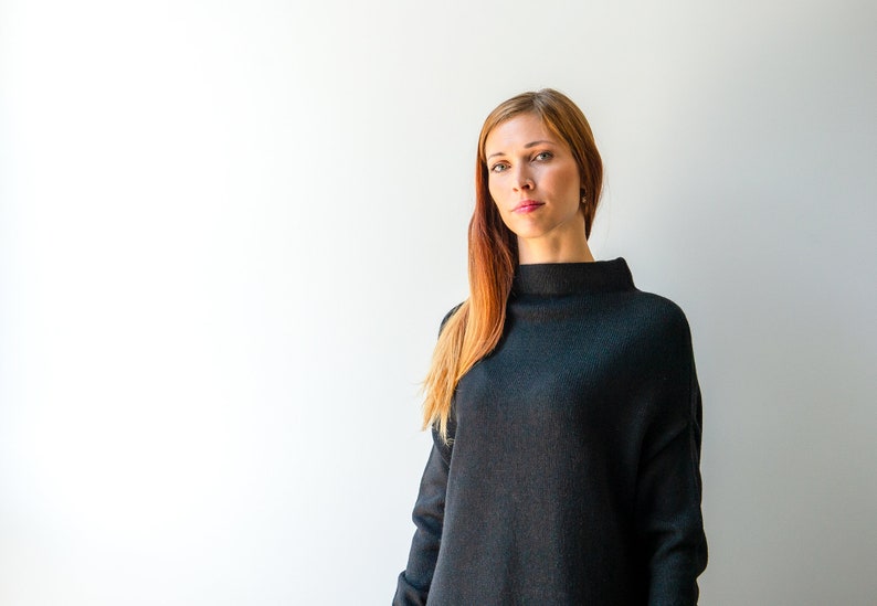 Cape Sweater Dress High Neck Alpaca Wool Dress with Very Long image 5