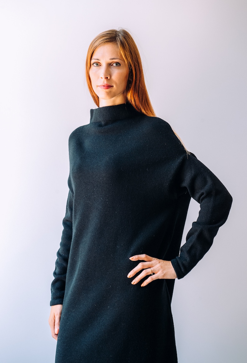 Cape Sweater Dress High Neck Alpaca Wool Dress with Very Long image 2