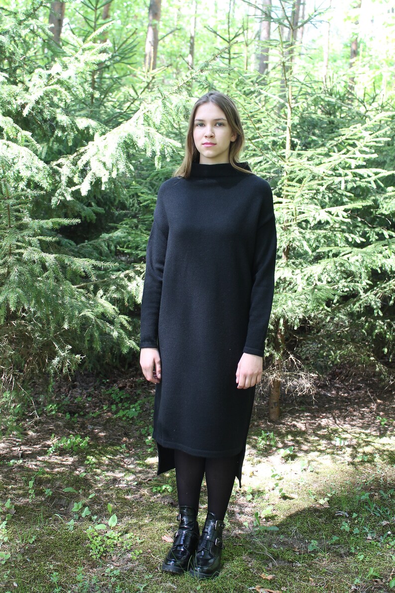 Cape Sweater Dress High Neck Alpaca Wool Dress with Very Long image 6