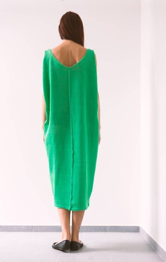Neon Green Linen Dress Linen Knit Summer Dress Oversized Beach Dress Sleeveless Knitted Dress for Summer Etsy