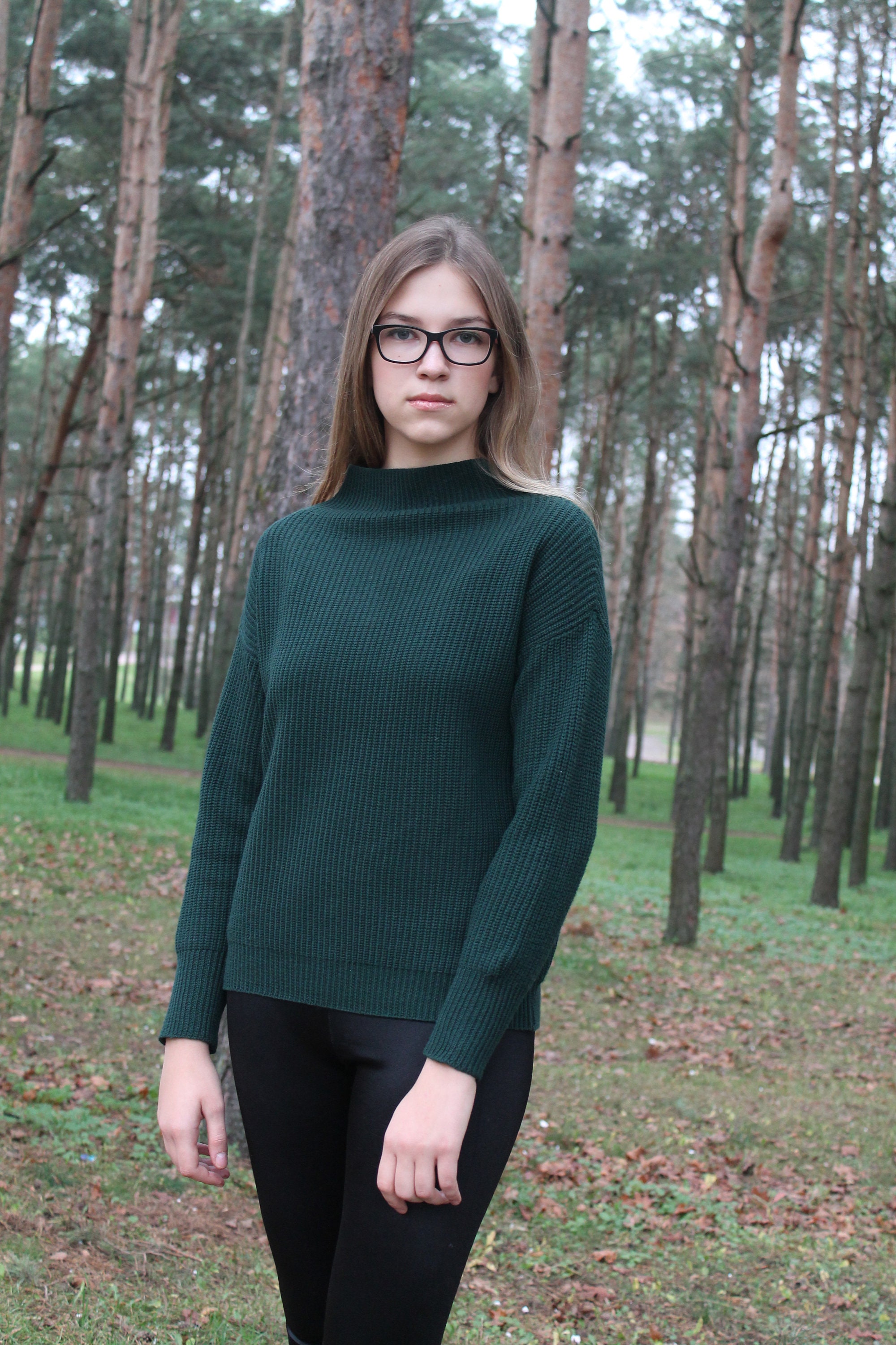 Handmade Merino Wool Turtleneck - Dark Green Knit Pullover - Etsy
