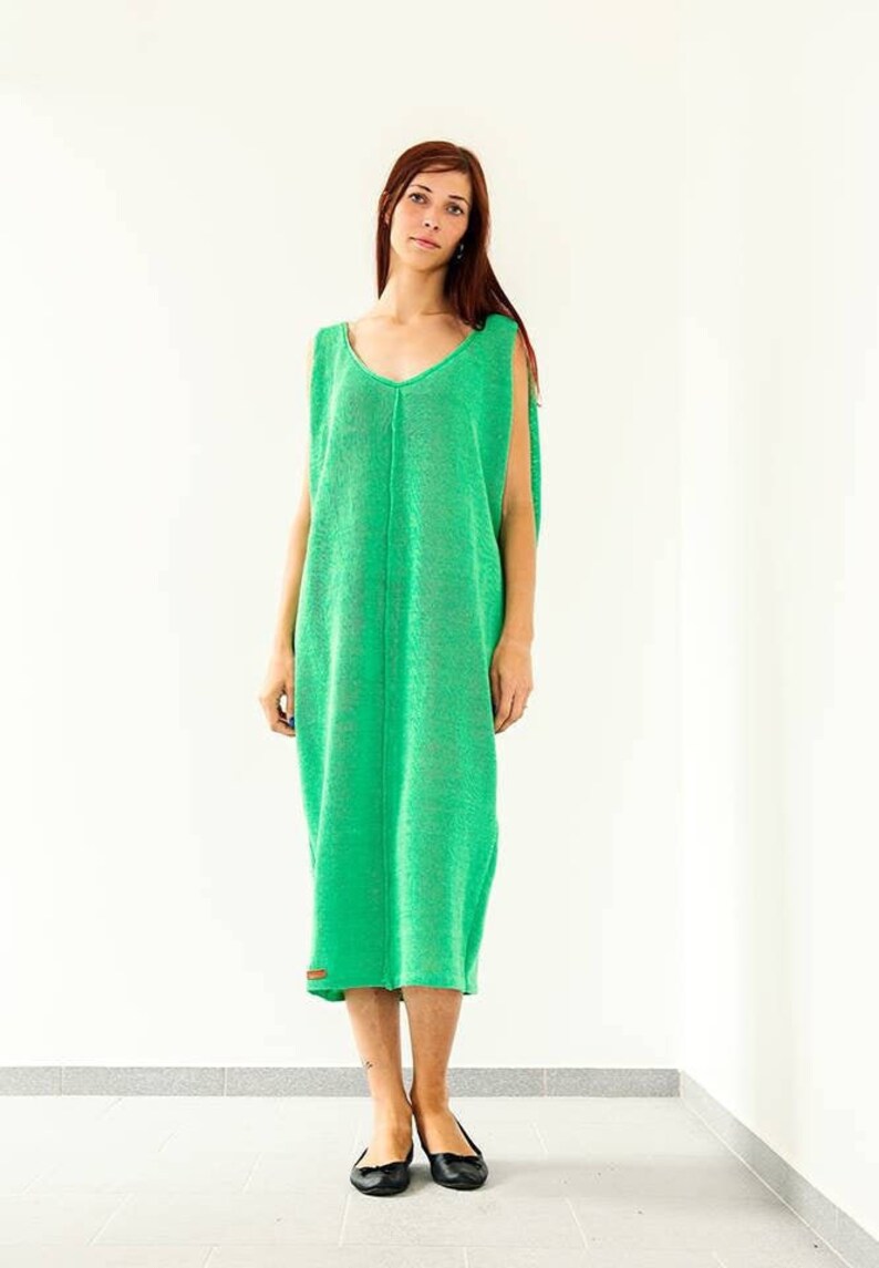 Neon Green Linen Dress Linen Knit Summer Dress Oversized Etsy