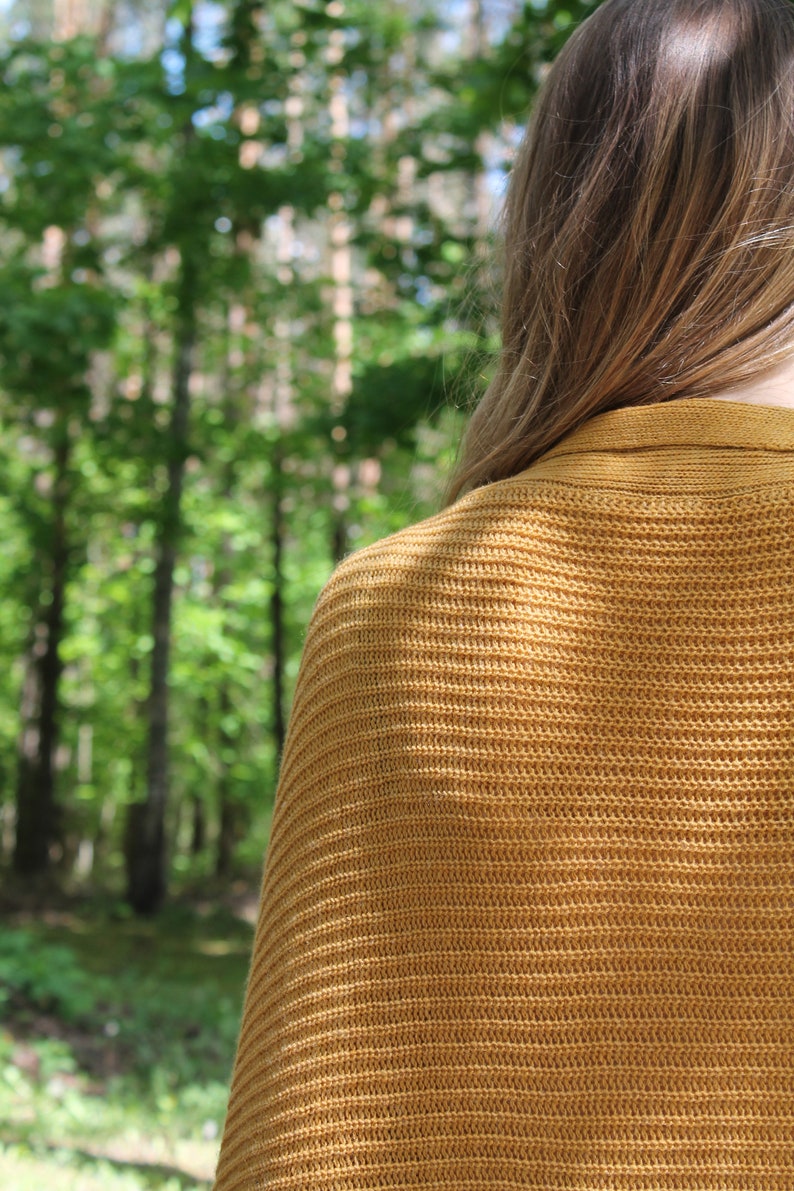 Yellow Alpaca Wool Cardigan, Wrap Sweater with Puffy Sleeves, Oversized Cardigan for Women, Light Summer Sweater image 8