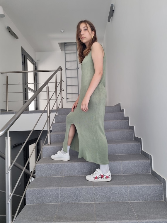 Buy Linen Blend Knit Dress: Sleeveless Midi Dress Online in India - Etsy