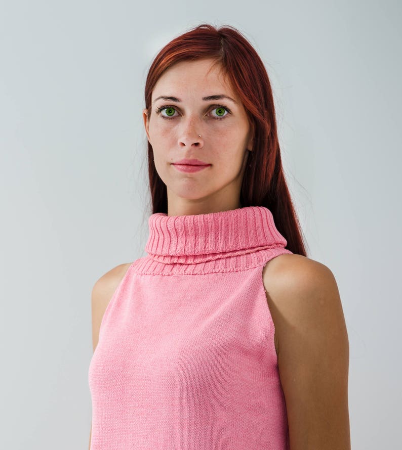 Pink Knitted Summer Dress Knitted Merino Wool Dress With High Etsy