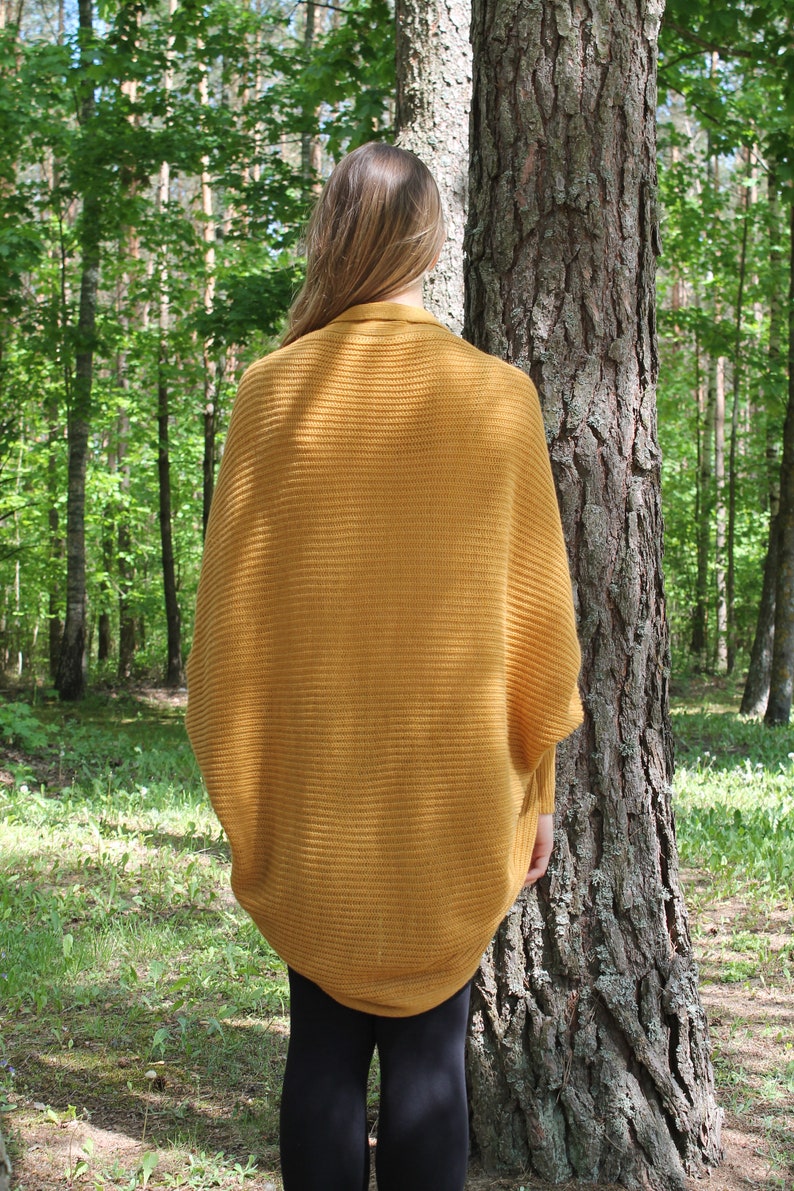 Yellow Alpaca Wool Cardigan, Wrap Sweater with Puffy Sleeves, Oversized Cardigan for Women, Light Summer Sweater image 6