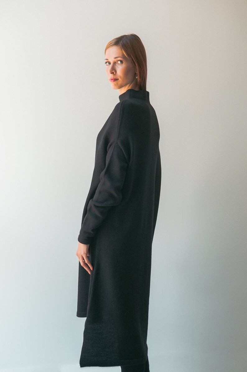 Cape Sweater Dress High Neck Alpaca Wool Dress with Very Long image 3
