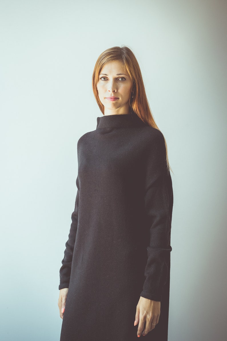 Cape Sweater Dress High Neck Alpaca Wool Dress with Very Long image 4