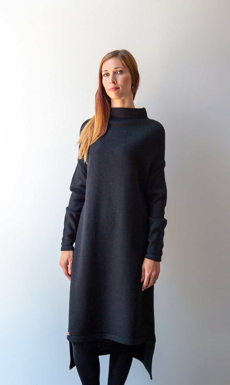 Cape Sweater Dress High Neck Alpaca Wool Dress with Very Long image 1