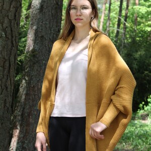 Yellow Alpaca Wool Cardigan, Wrap Sweater with Puffy Sleeves, Oversized Cardigan for Women, Light Summer Sweater image 7