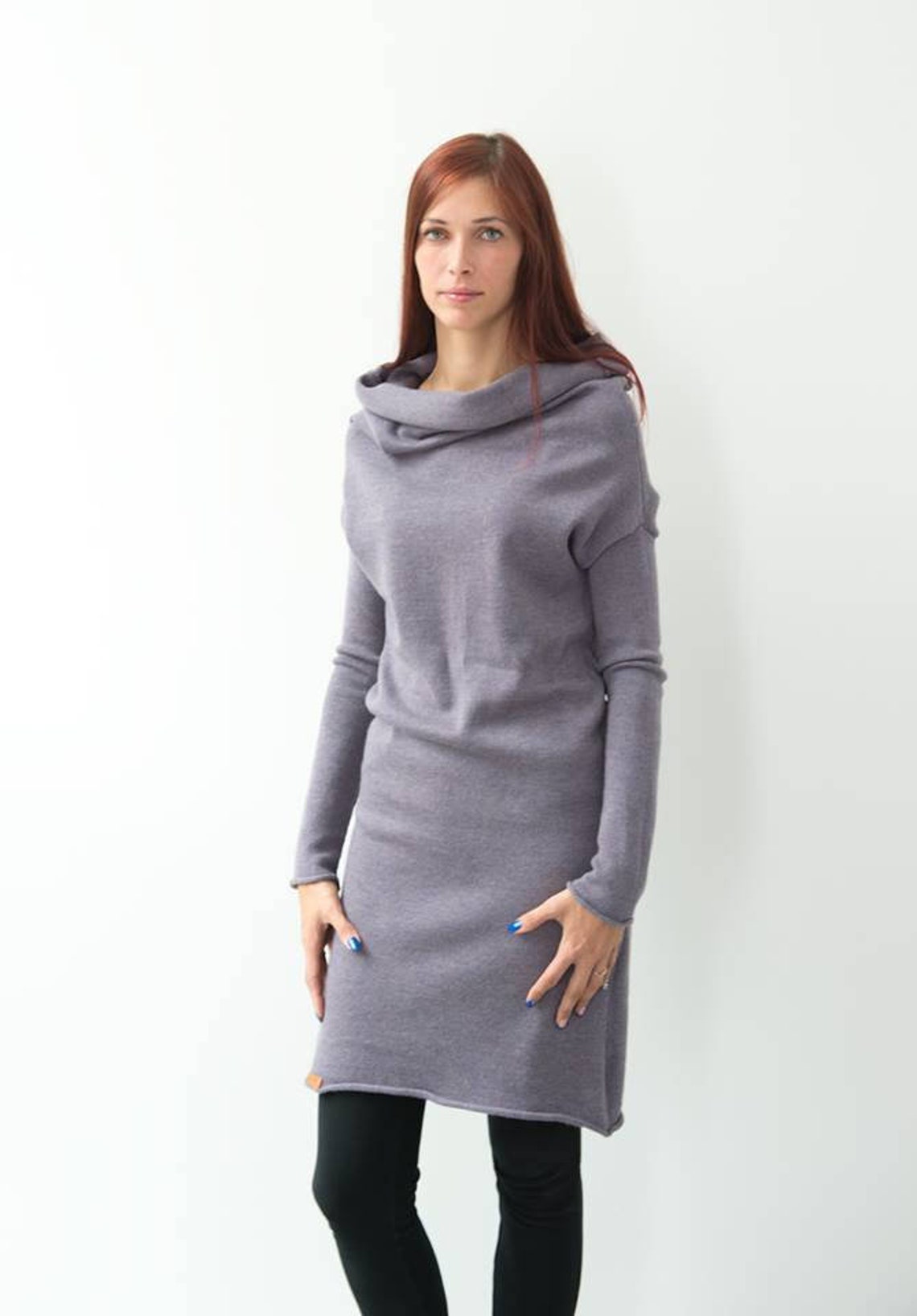 Lilac Merino Wool Sweater Dress Knitted Hoodie Turns Into | Etsy