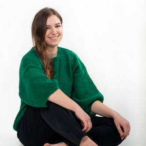 Mohair Blend Knit Cropped Pullover with Puffy Sleeves