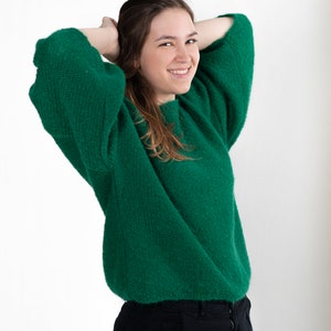 Cropped Knit Sweatshirt with Shorter Puffy Sleeves, Cropped Knit Jersey for Summer, Short Merino Pullover Sweater, Oversized Knitted Top image 7