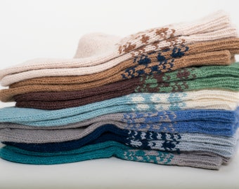 Natural wool knitted socks, Woman and man socks, Sheep wool socks, Scandinavian style, Vintage style with Christmas ornament