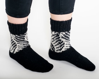 Scandinavian Woolen Socks with Pattern, Sheep Wool Socks for Men and Women, Knitted Wool Socks, Father's Day Gift, Handmade Gift for Mom