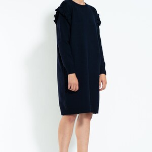 Merino and Cashmere Dress with Curled Sleeves, Merino Knit Dress for Ladies, Knitted Merino Dress with Long Sleeves image 2