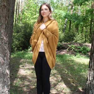 Yellow Alpaca Wool Cardigan, Wrap Sweater with Puffy Sleeves, Oversized Cardigan for Women, Light Summer Sweater image 3