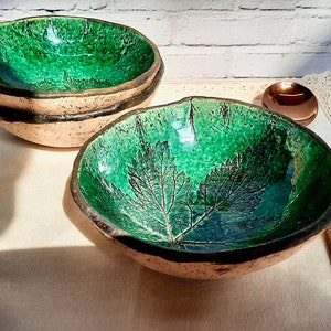 6 "green ceramic bowl/ Handmade bowls for 3 4 6 people/ Ceramic bowl of plant leaves for cereal/ Bowl for salad, noodles/ Pottery bowl small