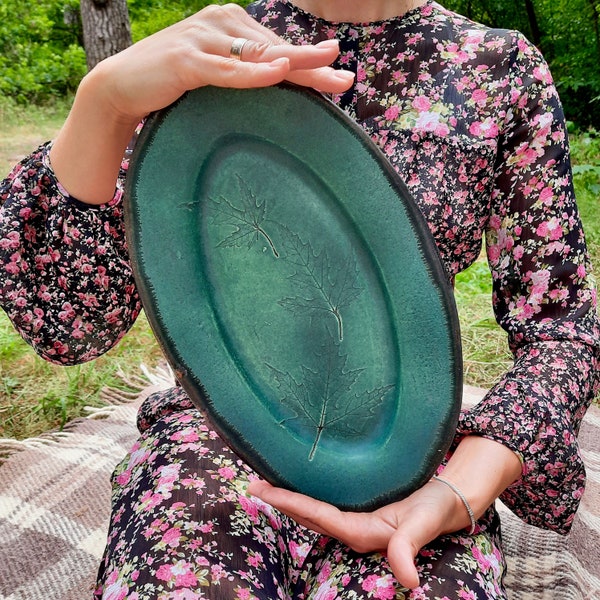 Ceramic Serving Tray Turquoise / Handmade Ceramic Oval Platter/ Serving Platter/ Housewarming Gift, Holiday Gift