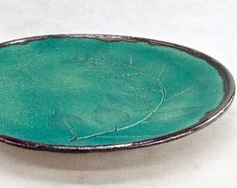 Handmade turquoise ceramic tray 13.4 inches/ Round serving platter/ Fruit bowl/ Gift for the hostess Housewarming gift