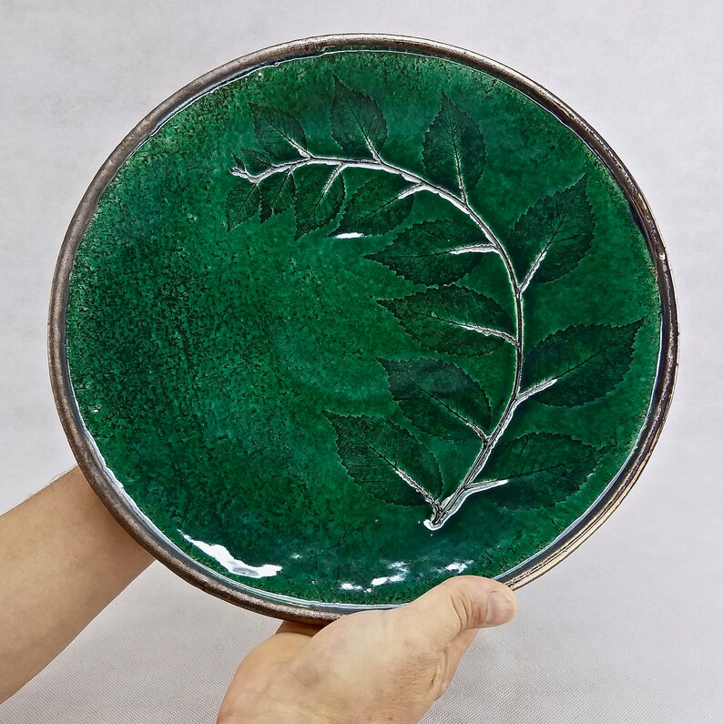 Ceramic green serving tray 13.4' inch Round platter Etsy