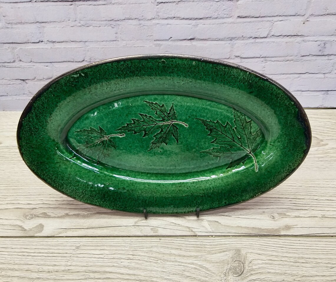 Green Handmade Ceramic Serving Tray / Oval Serving Dish / Etsy