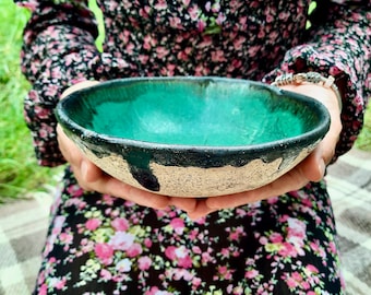 Handmade Ceramic Bowl: Turquoise Glazed Clay Soup Bowl (7 Inch)
