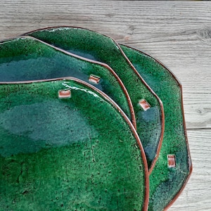 11 Inch Handmade Green Ceramic Dinner Plate / Clay Designer Plate / Housewarming Gift / Birthday Gift