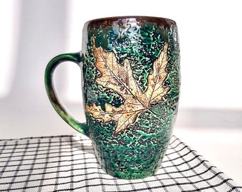 Handmade Green Ceramic Mug / Clay Cup / Tea Cup / Cozy Cup / Birthday Gift, Housewarming Gift