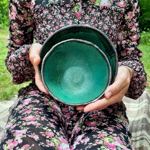 Turquoise ceramic bowl 6'/ Handmade ceravic bowl/ Blue pottery dinnerware plant leaf bowl/Salad Bowl / Soup Bowl / Cereal bowl