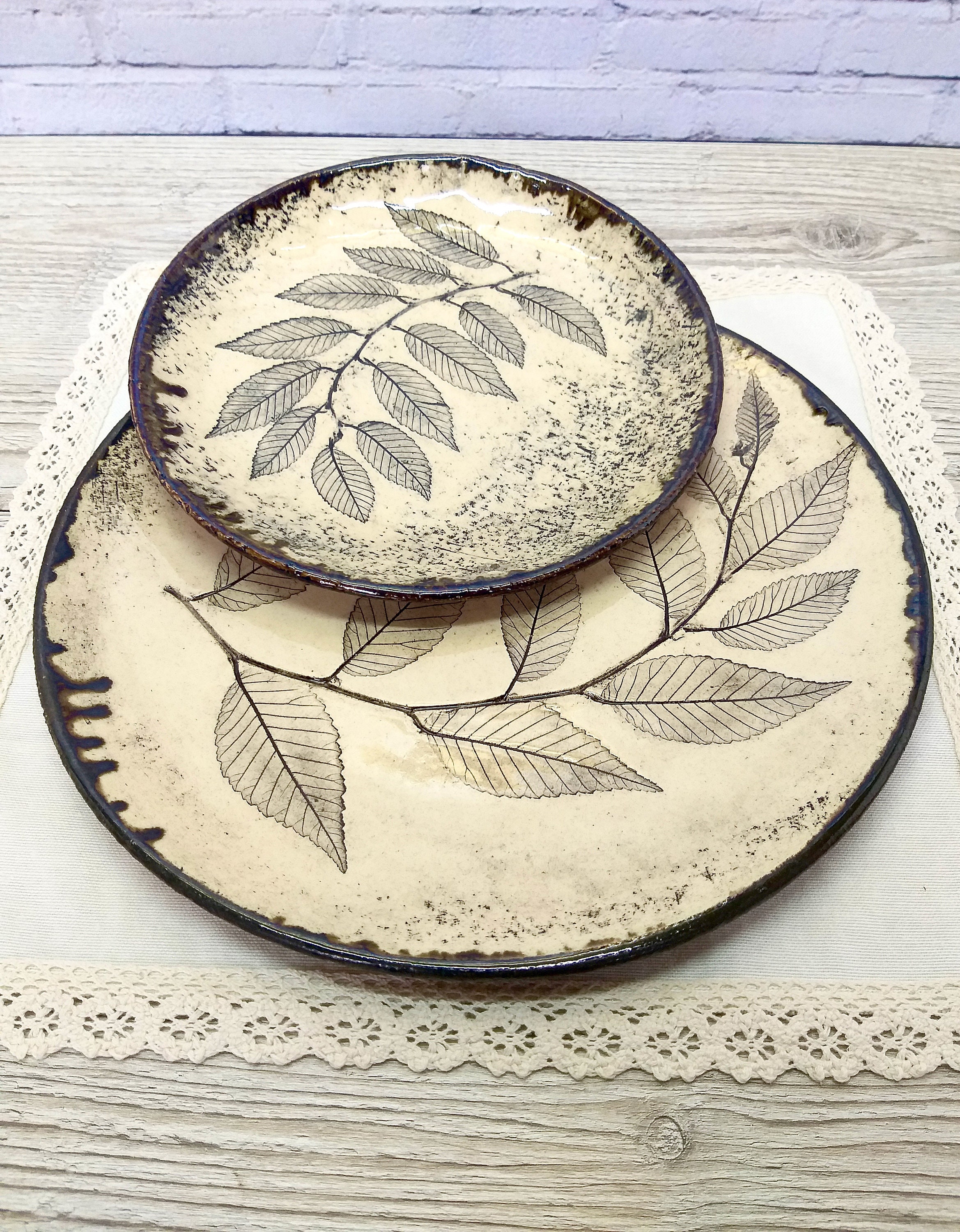 Pottery plates set 8 and 11 Ceramic plate handmade Etsy