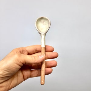 Ceramic kitchen spoon, Original farmhouse spoon, rustic pottery spoon, clay soup spoon, country utensils, Handmade spoon White