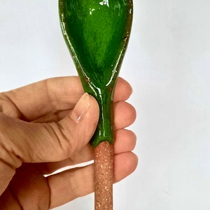 Ceramic kitchen spoon, Original farmhouse spoon, rustic pottery spoon, clay soup spoon, country utensils, Handmade spoon Green