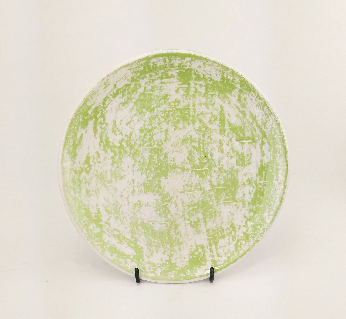 Green ceramic serving plate 8 inch Handmade lunch dinner Etsy