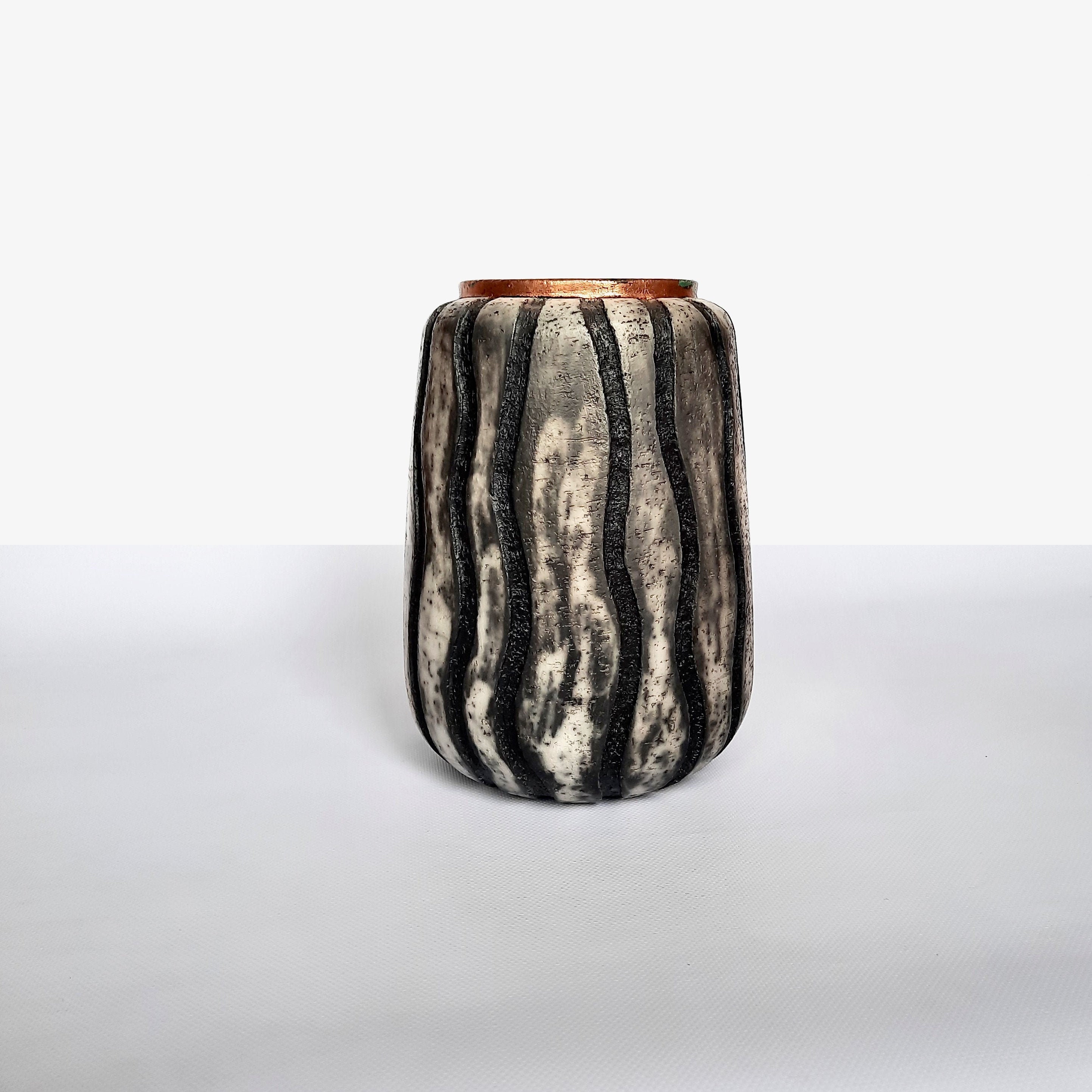 Vase à Fleurs en Céramique/Vase Fait La Main Rustique Primitif Poterie Raku Nue Noir et Blanc Cadeau