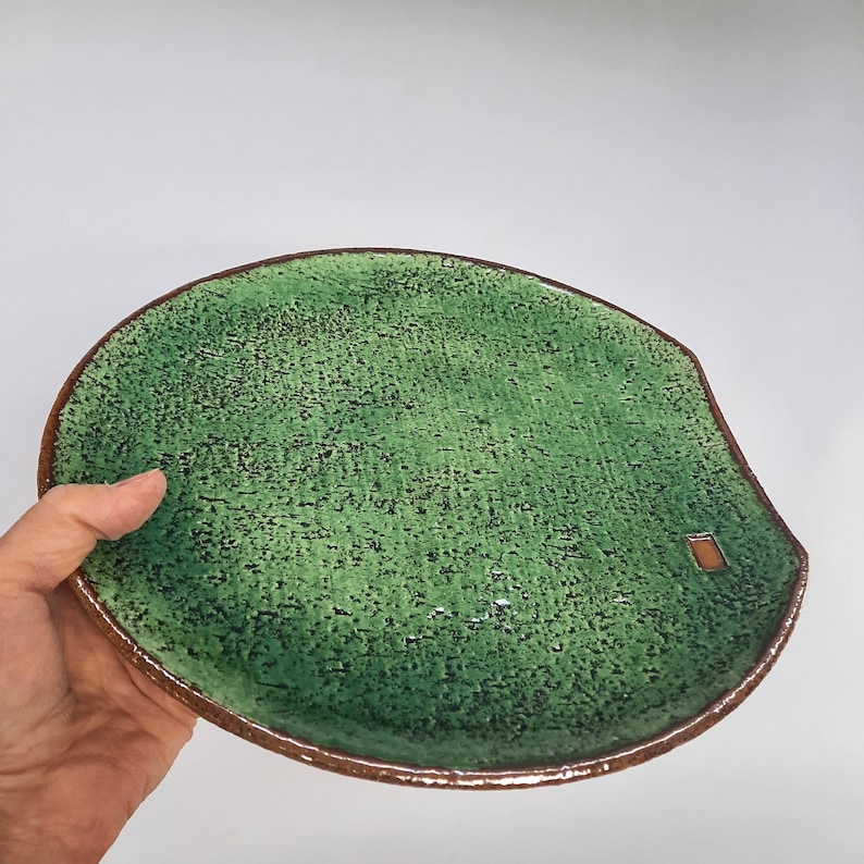 11 Inch Handmade Ceramic Plate/ Rustic Green Plate/ Housewarming Gift/ Birthday Gift image 3