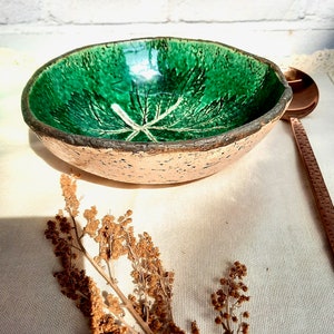 6 &quot;green ceramic bowl/ Handmade bowls for 3 4 6 people/ Ceramic bowl of plant leaves for cereal/ Bowl for salad, noodles/ Pottery bowl small