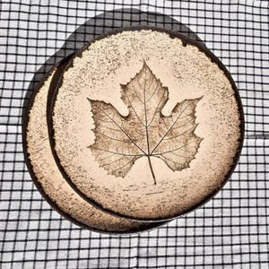 Set of 2 Handmade Beige Ceramic Plates 11" / Two Clay Dinner Plates / Dinnerware Set for Two with Natural Leaf Decor / Organic Dinnerware