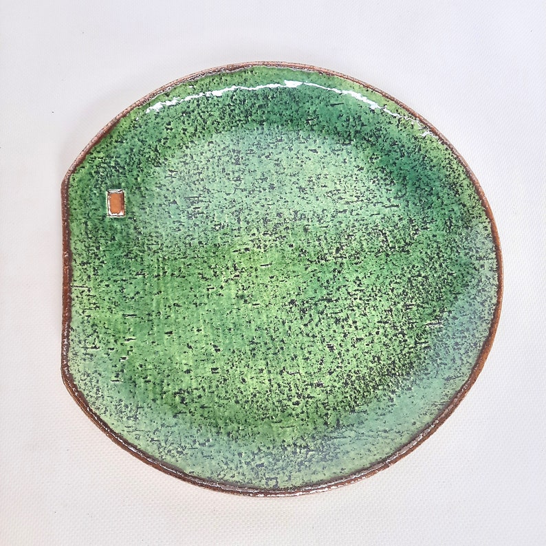 11 Inch Handmade Ceramic Plate/ Rustic Green Plate/ Housewarming Gift/ Birthday Gift image 2