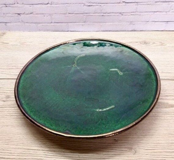 Ceramic green serving tray 13.4' inch Round platter Etsy