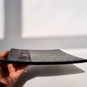 Handmade black ceramic dinner plate /  designer ceramic rectangular plate / clay plates in individual ecological packaging / gift