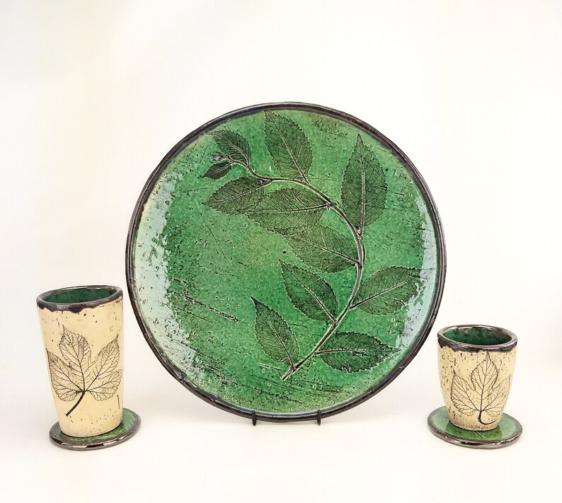 Ceramic green serving tray 13.4' inch Round platter Etsy