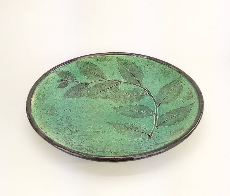 Ceramic green serving tray 13.4' inch Round platter Etsy