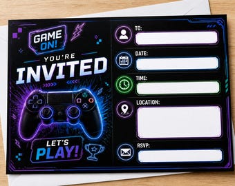 Gaming Party Invitations Kids Birthday Invites Gamer Theme Fill In Cards A6