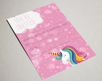 Unicorn birthday party invitations Unicorn theme invites children pink girls kids
