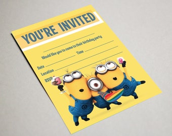 MINIONS INVITATIONS Despicable Me birthday party invites girls boys children - with or without envelopes