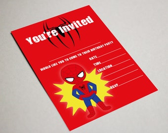 SPIDERMAN THEME BIRTHDAY party invitations superhero invites children boys kids - come with envelopes