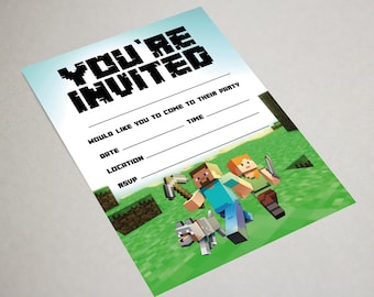 Children Party Invites Kids Birthday Party Invitations - Mine Theme Invites - Block Theme